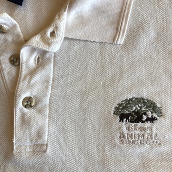 Walt Disney World Men’s Animal Kingdom Combed Cotton Polo Natural Size US Medium - Picture 4 of 8